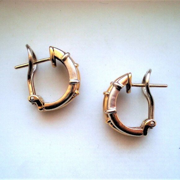 Designer Tri Color 14K Rose Yellow White Gold Bamboo Design Omega Back Earrings - Picture 2 of 7